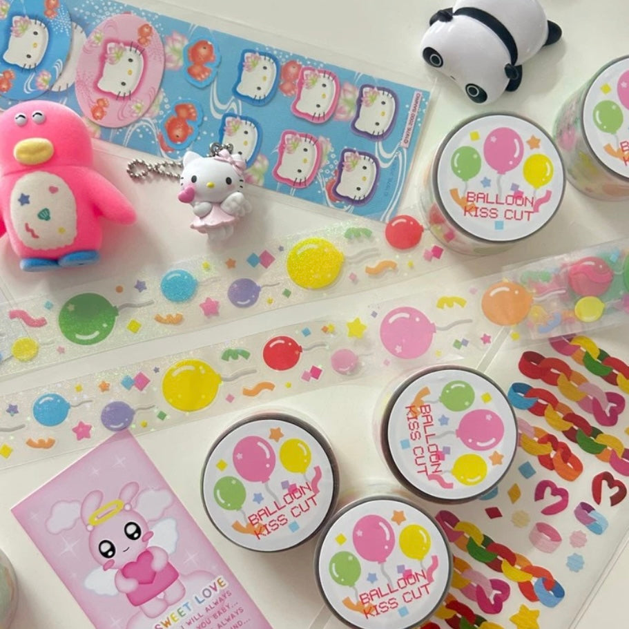 Zeki Bear Sparkly Balloons Kiss-cut Sticker Roll