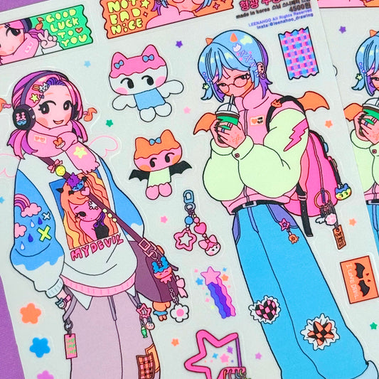 Leenahoo Neon Coffee Girls Large Sticker Sheet - Dandy Mail