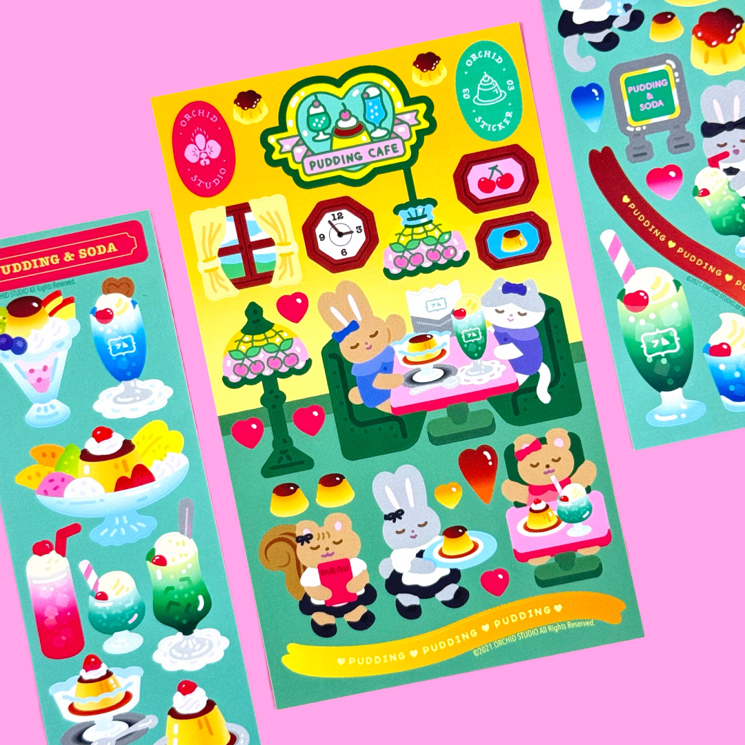 Orchid Studio Pudding Cafe Sticker Sheet