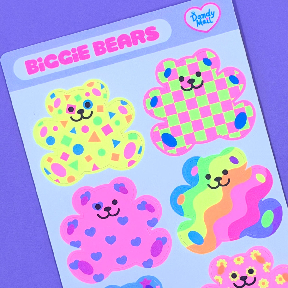 Dandy Designs Patterned Biggie Bears Sticker Sheet - Dandy Mail
