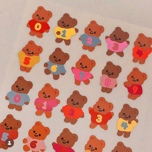 Pureureum Design Number Bears Sticker Sheet - Dandy Mail
