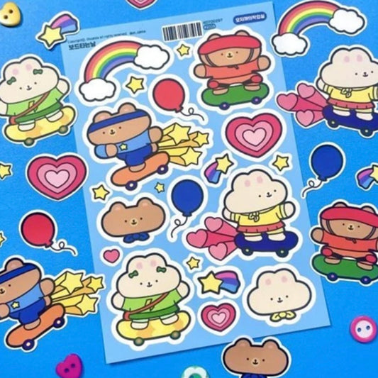 Oh Zakka Sk8er Bear Sticker Sheet