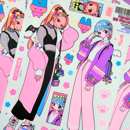 Leenahoo Neon Winter Girls Large Sticker Sheet - Dandy Mail