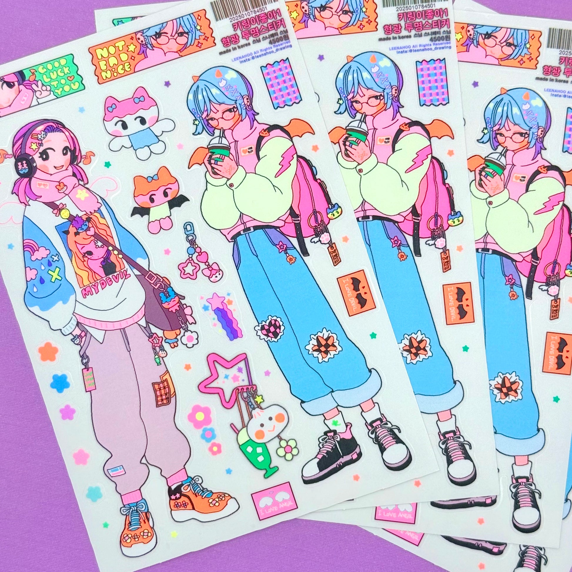 Leenahoo Neon Coffee Girls Large Sticker Sheet - Dandy Mail