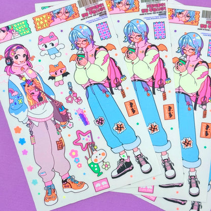 Leenahoo Neon Coffee Girls Large Sticker Sheet - Dandy Mail
