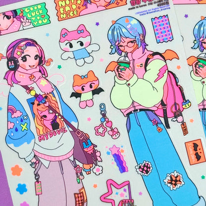 Leenahoo Neon Coffee Girls Large Sticker Sheet - Dandy Mail