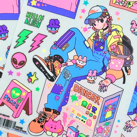 Leenahoo Neon Backpack Girl Large Sticker Sheet - Dandy Mail