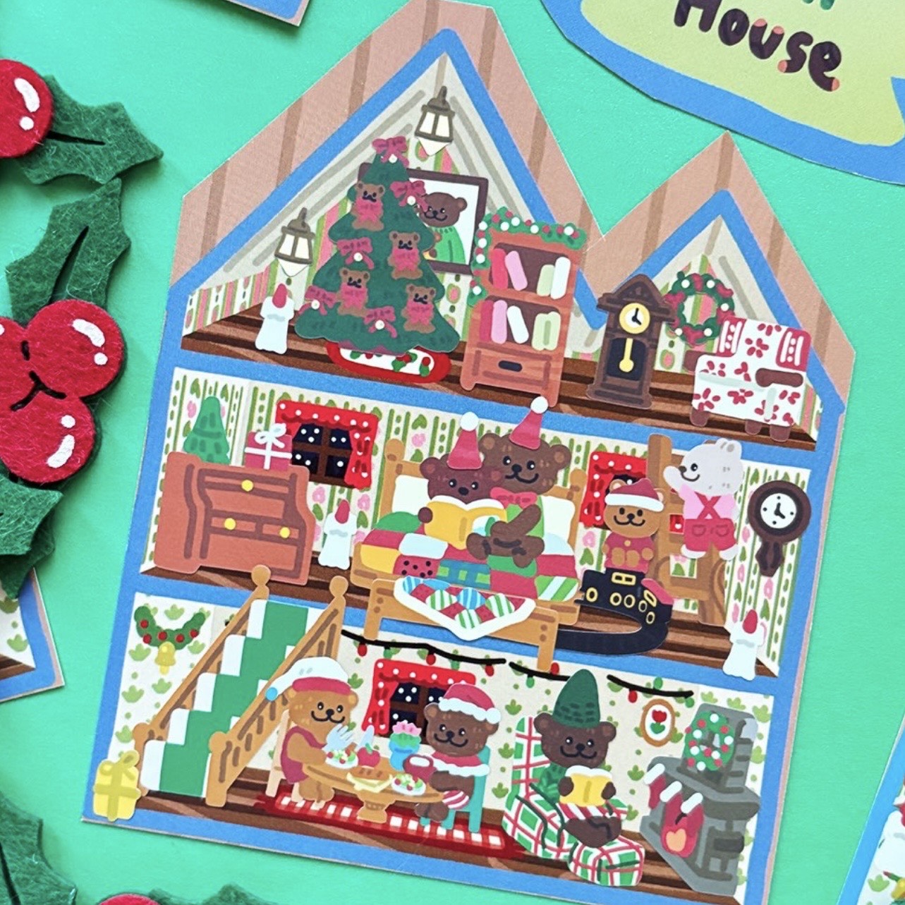Dinga Mart Christmas Bear House Sticker Sheet - Dandy Mail