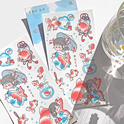 Ato and Bandi Goldfish Girl Sticker Sheet - Dandy Mail