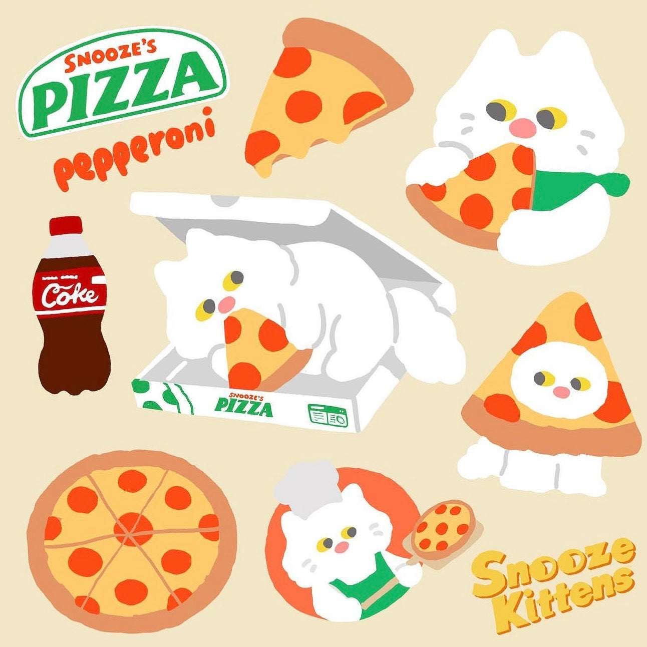 Snooze Kittens Pizza Slim Sticker - Dandy Mail