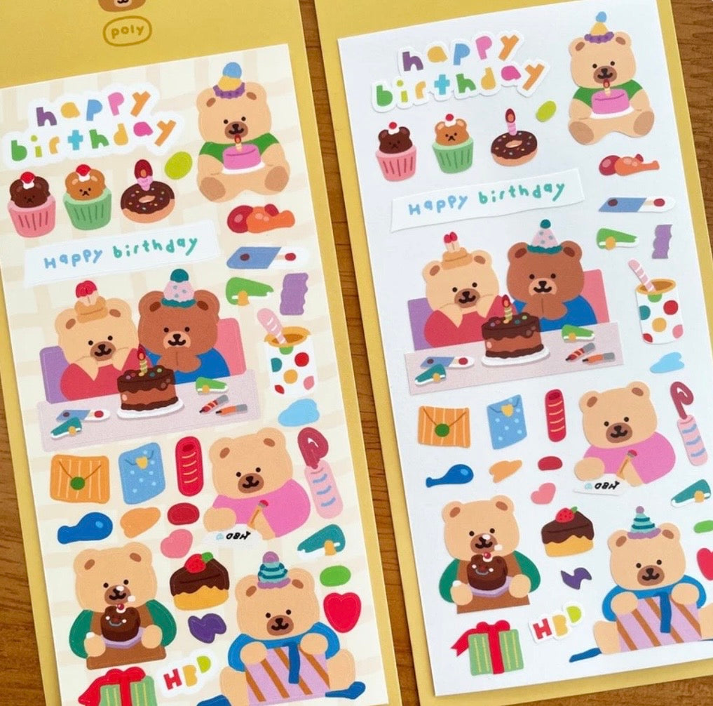 Poly Bear Birthday Bear Sticker Sheet