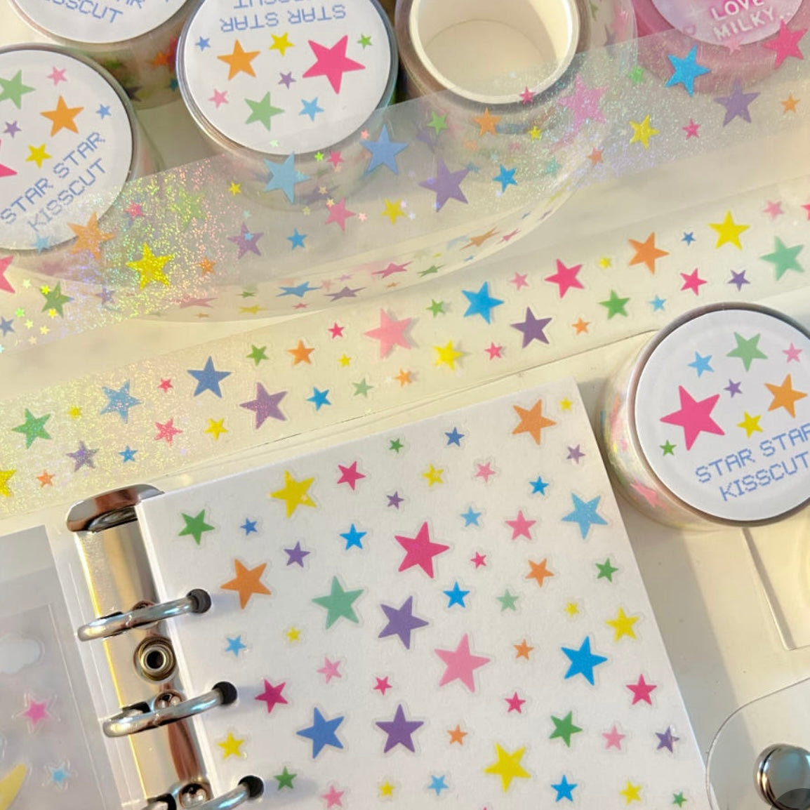 Zeki Bear Sparkle Star Kiss-cut Sticker Roll - Dandy Mail