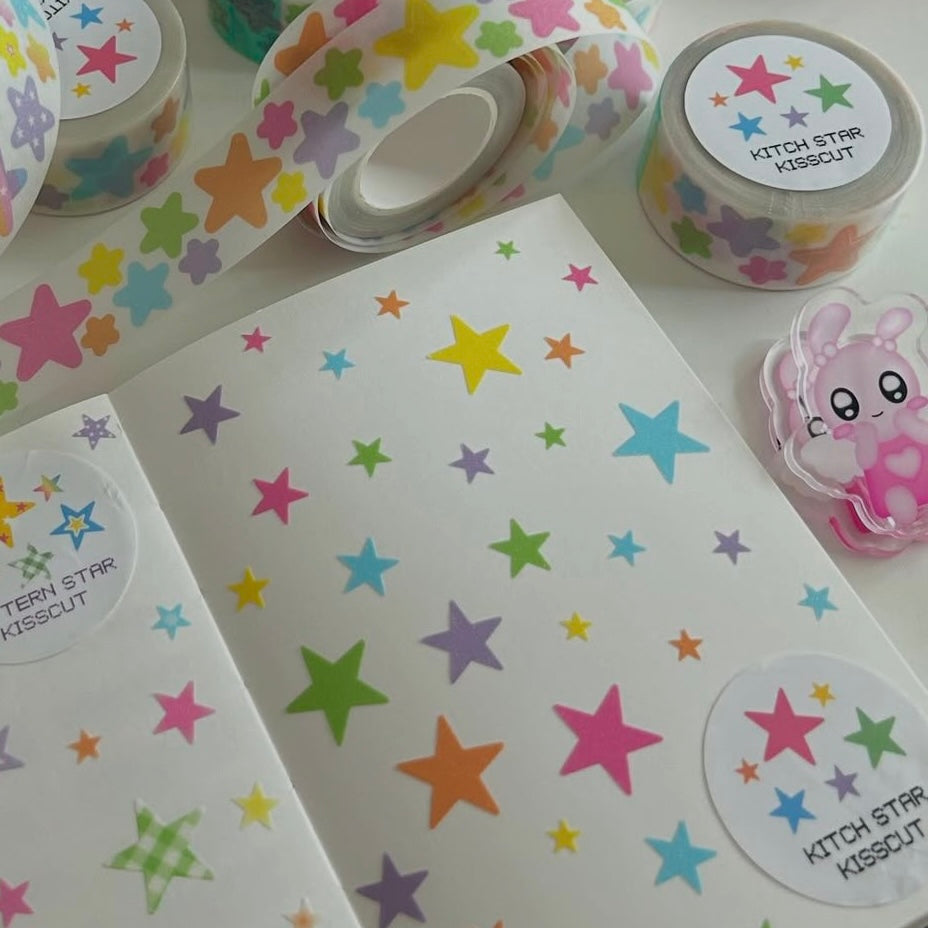 Zeki Bear Glitter Star Kiss-cut Sticker Tape - Dandy Mail