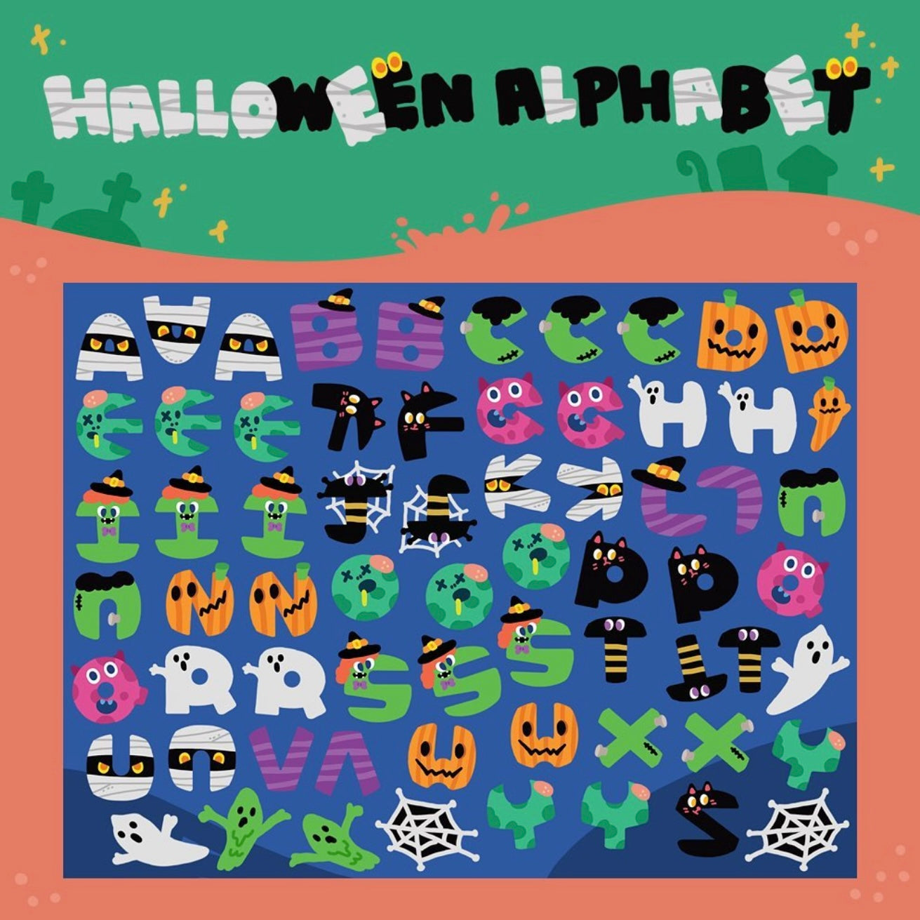 Dinga Mart Halloween Alphabet Sticker Sheet
